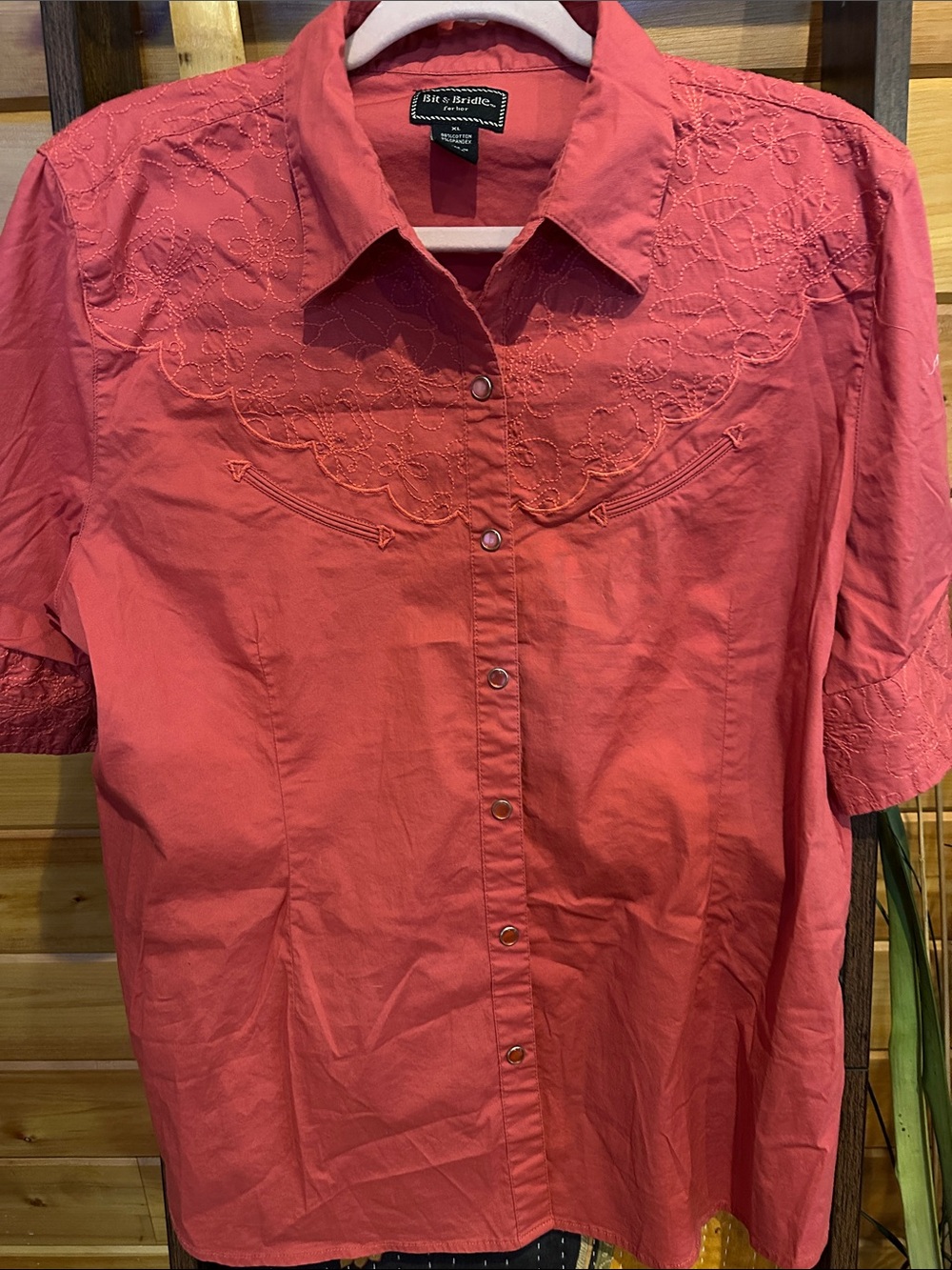 Bit & Bridle Coral Button-Down Embroidered Women's Shirt